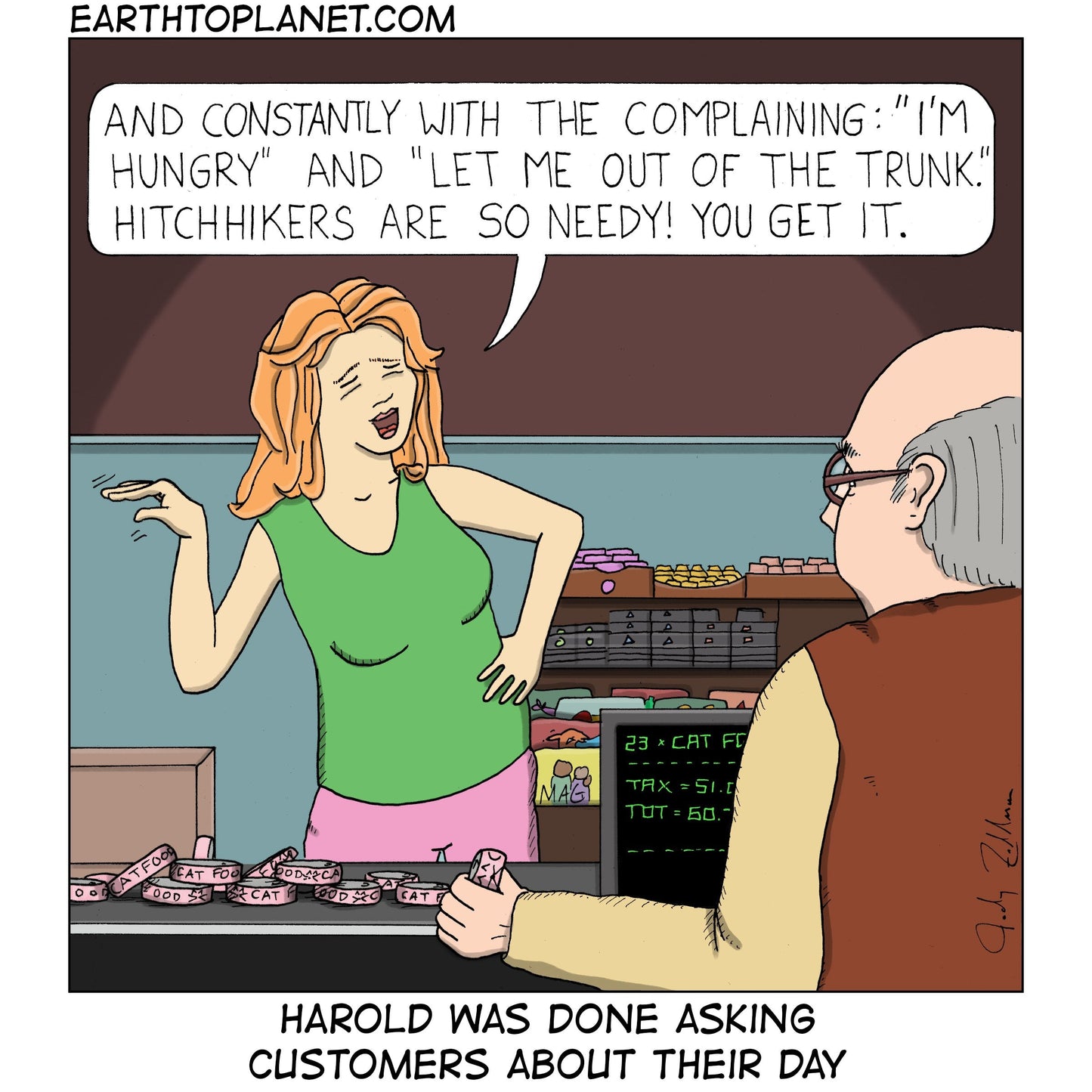 Asking Customers About Their Day Cartoon