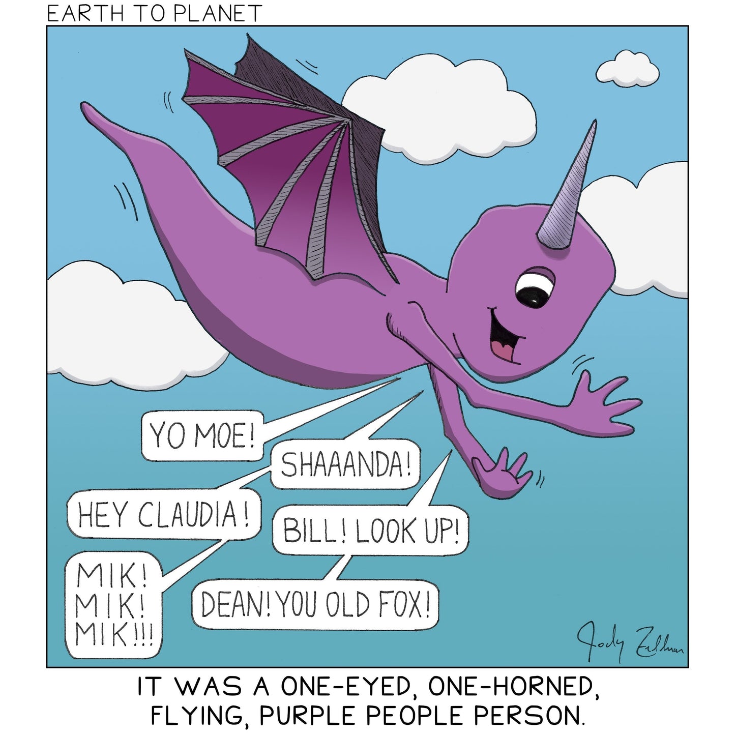 Flying Purple People Person Cartoon