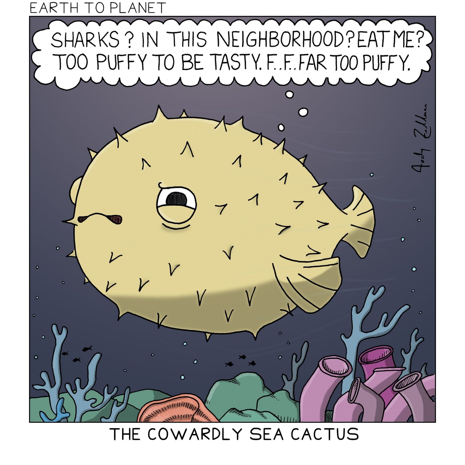 Cowardly Sea Cactus Cartoon