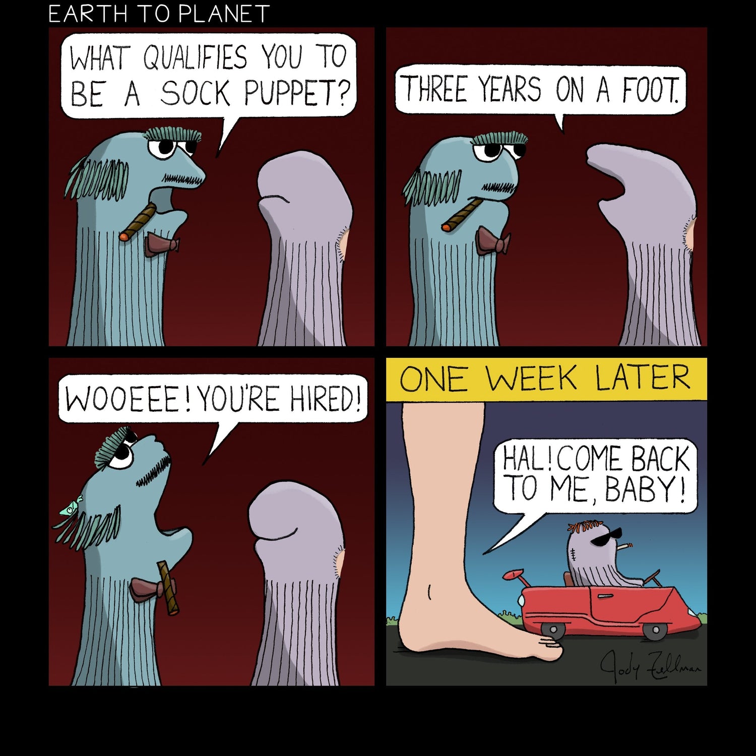 Sock Puppet Interview Cartoon